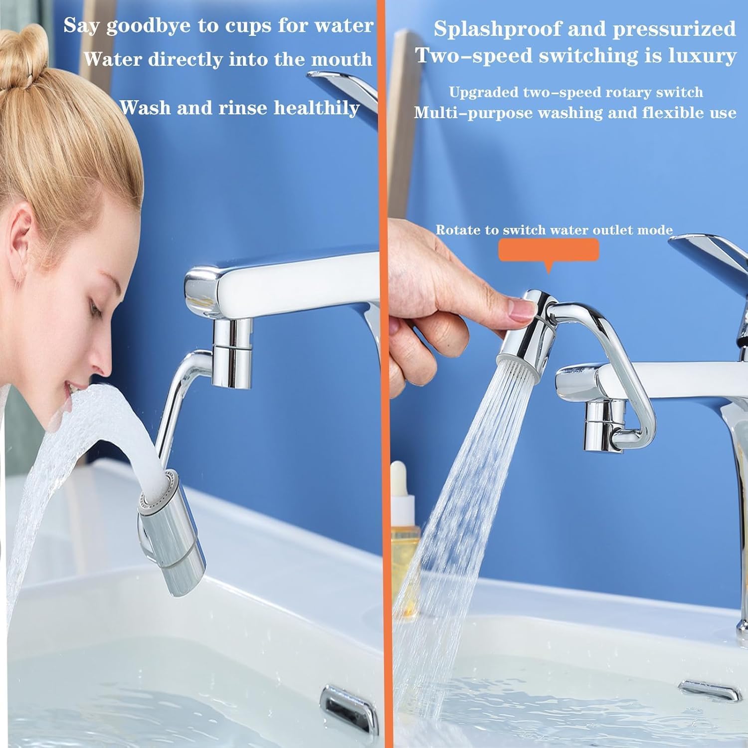 Universal Sink Faucet 1440° Rotatable Faucet Aerator Extension, U Shaped Faucet Extender, 360° Rotating Faucet Extender for Bathroom Sink/Kitchen, Sink Faucet Extender, 2 Modes Adjustable (2*Silver)