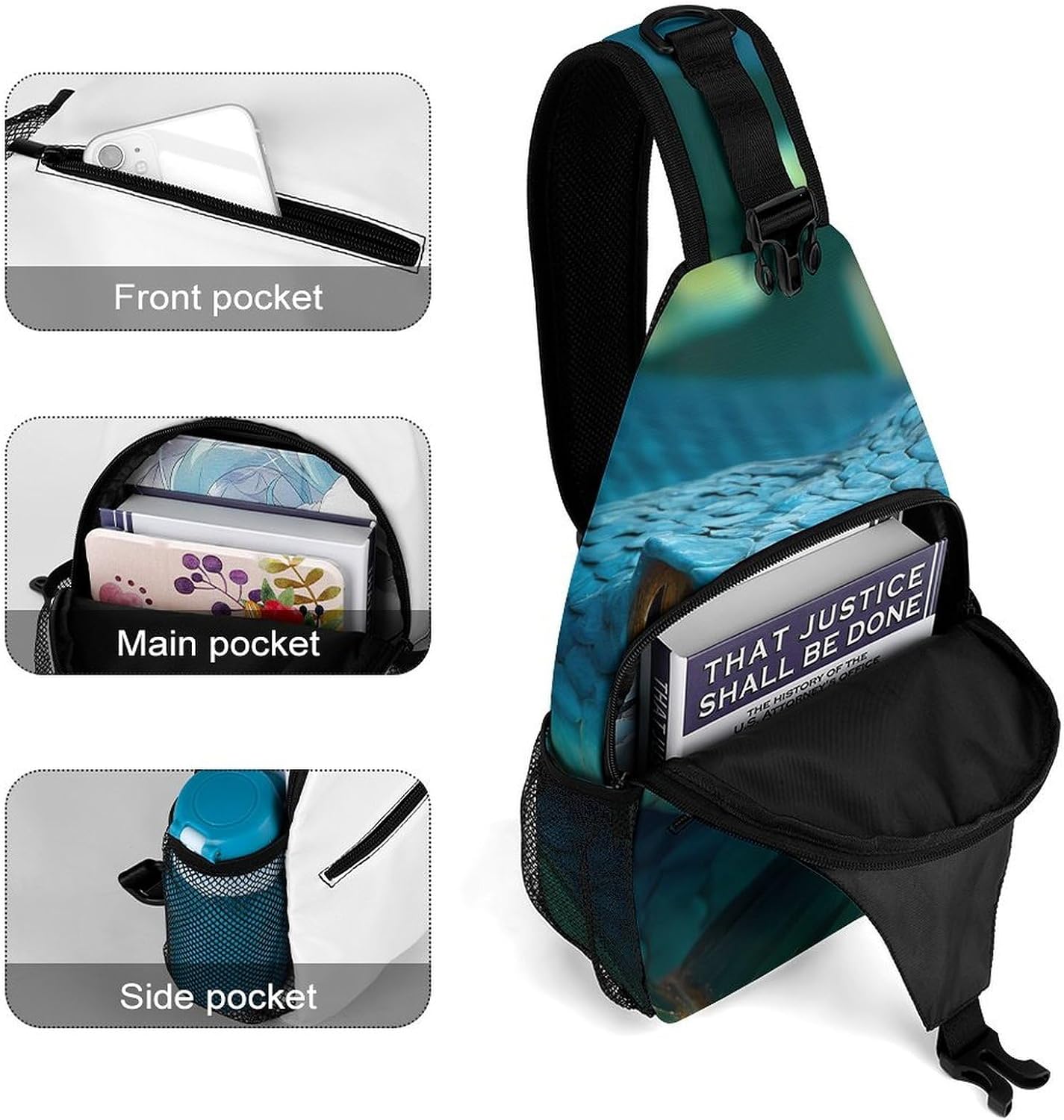 Snake Palm Leaf Men Crossbody Sling Backpack Chest Bag | Travel Fanny Pack,Hiking Daypack,Print Shoulder Bags