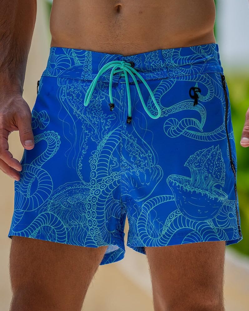 Jelly-Ink Swim Trunks - 3" - Quick Dry, Chlorine Resistant, 4 Way Stretch, Built in Compression Liner Blue2