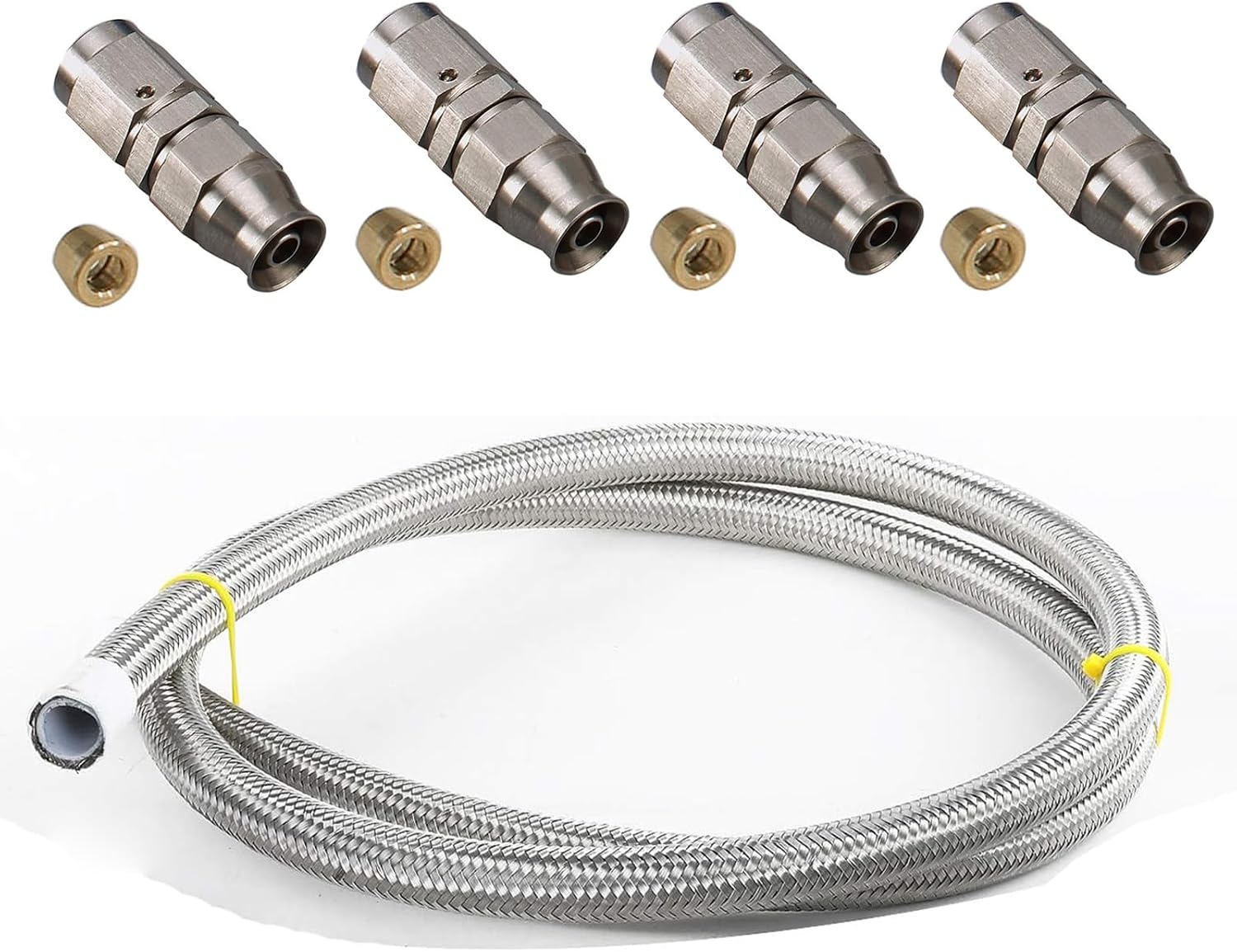 AC PERFORMANCE 3AN Stainless Steel Straight Brake Fitting 4PCS with 3AN PTFE Hose 10FT