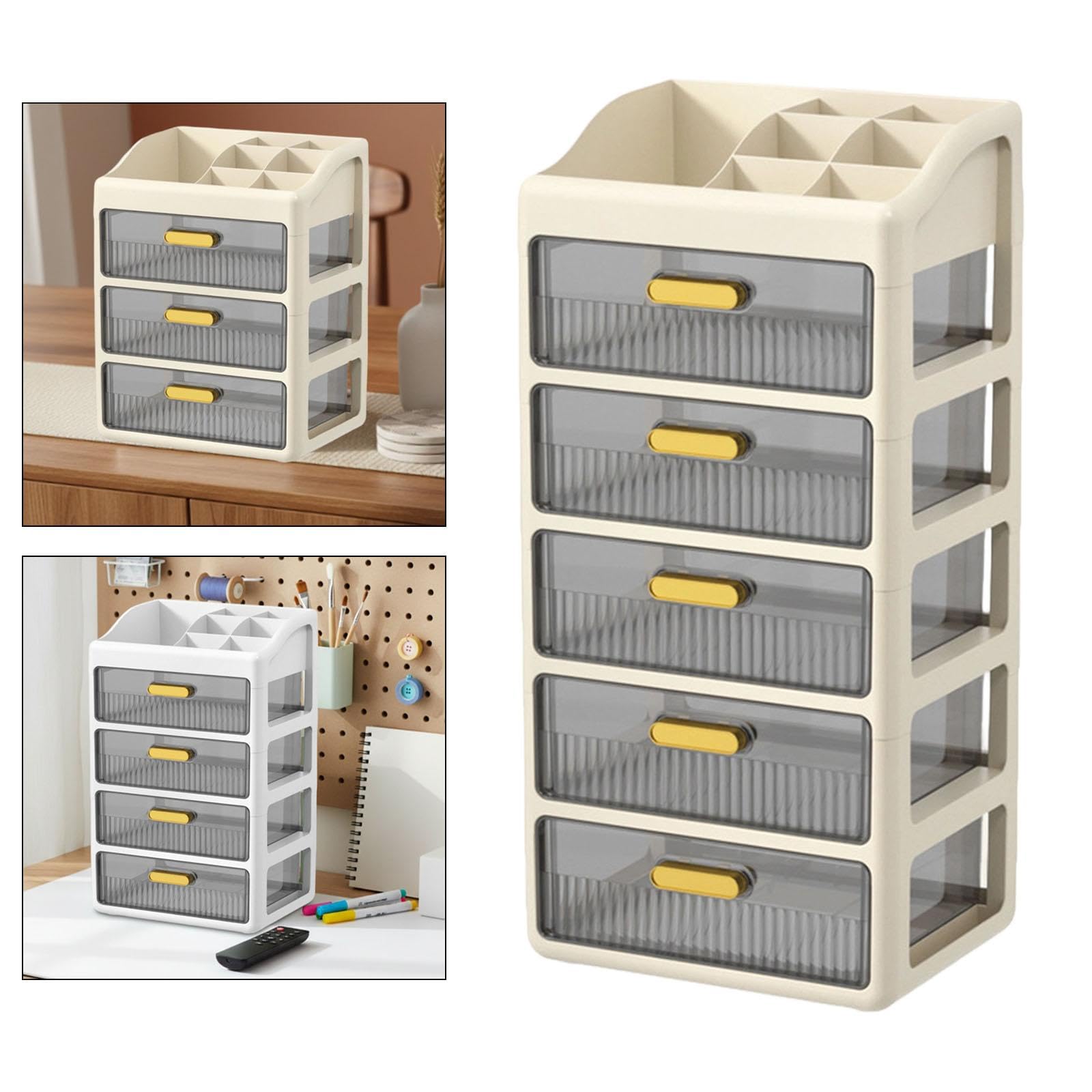 Organizzatore Da Scrivania con Cassetti, Contenitore per Cosmetici, Organizer per Trucchi E Accessori, Crema Marrone a 5 Strati