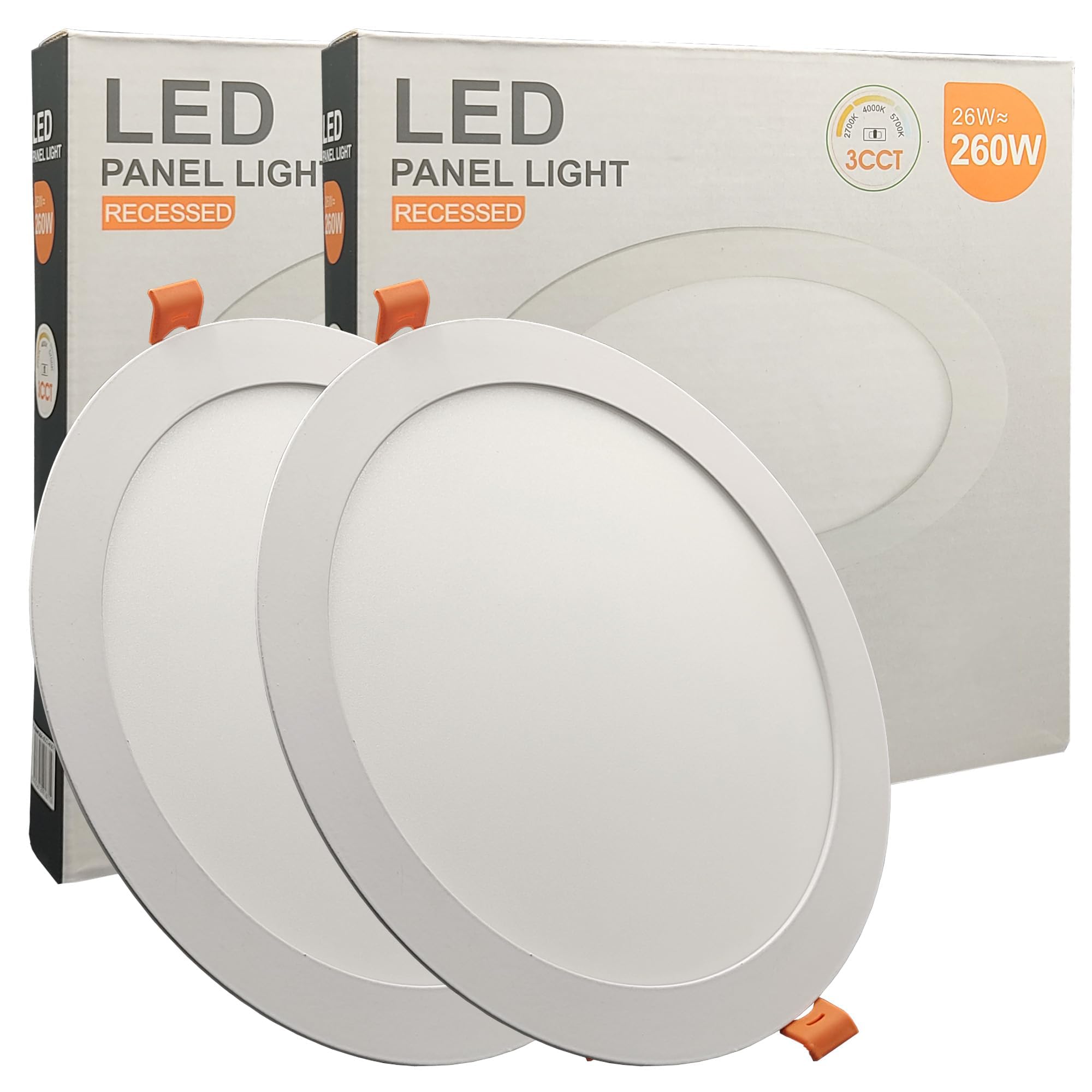 FactorLED Pack x2 Downlight LED Techo Empotrable Circular Slim 24cm 26W (260W), Panel Redondo Empotrado, Placa Extraplana, Luz Seleccionable 2700K-4000K-5700K (CCT) (2, Ø240mm)