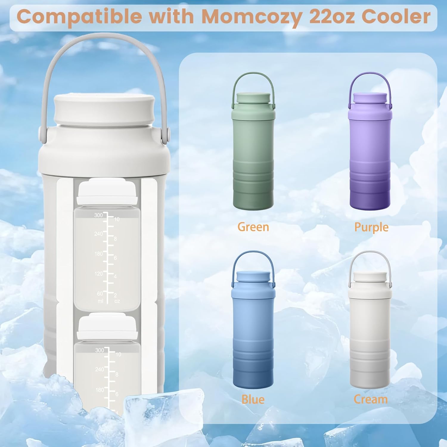 4PC 10oz/300ml Breast Milk Storage Bottles Compatible with Momcozy 22oz Cooler, Pumping Bottles Fit for SpectraS1 S2 9 Plus, Motif Luna, and Most Wide-Mouth Flange