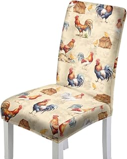 Rooster Stretch Chair Seat Covers for Dining Room Set of 4, Soft Removable Washable Chair Slipcover Anti Dust Protector Non Slip Design