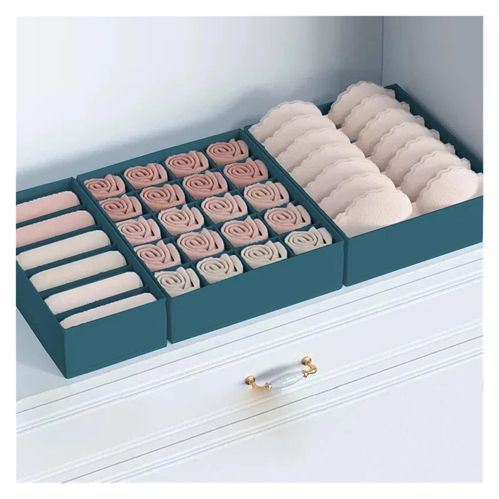 ATEUXOL Drawer Organizer for Clothes 3pcs/Set -Underwear Bra Socks Storage Box Clothes Organizer Underwear(Lake Blue)