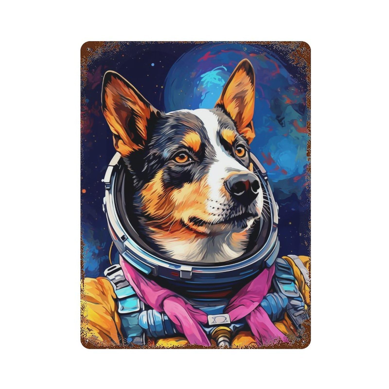 Garage Style Space Dog Explorer-1 Distressed Metal Wall Sign 15.7"x11.8", Farmhouse Wall Decor for Bar And Workshop