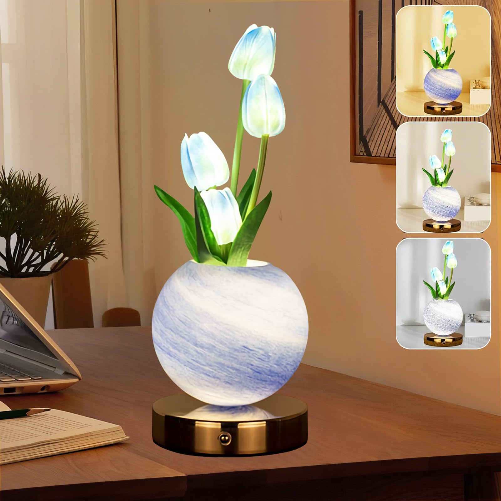 Wekity Tulip Flower Lamps, 3 Colors Dimmable Planet Night Light
