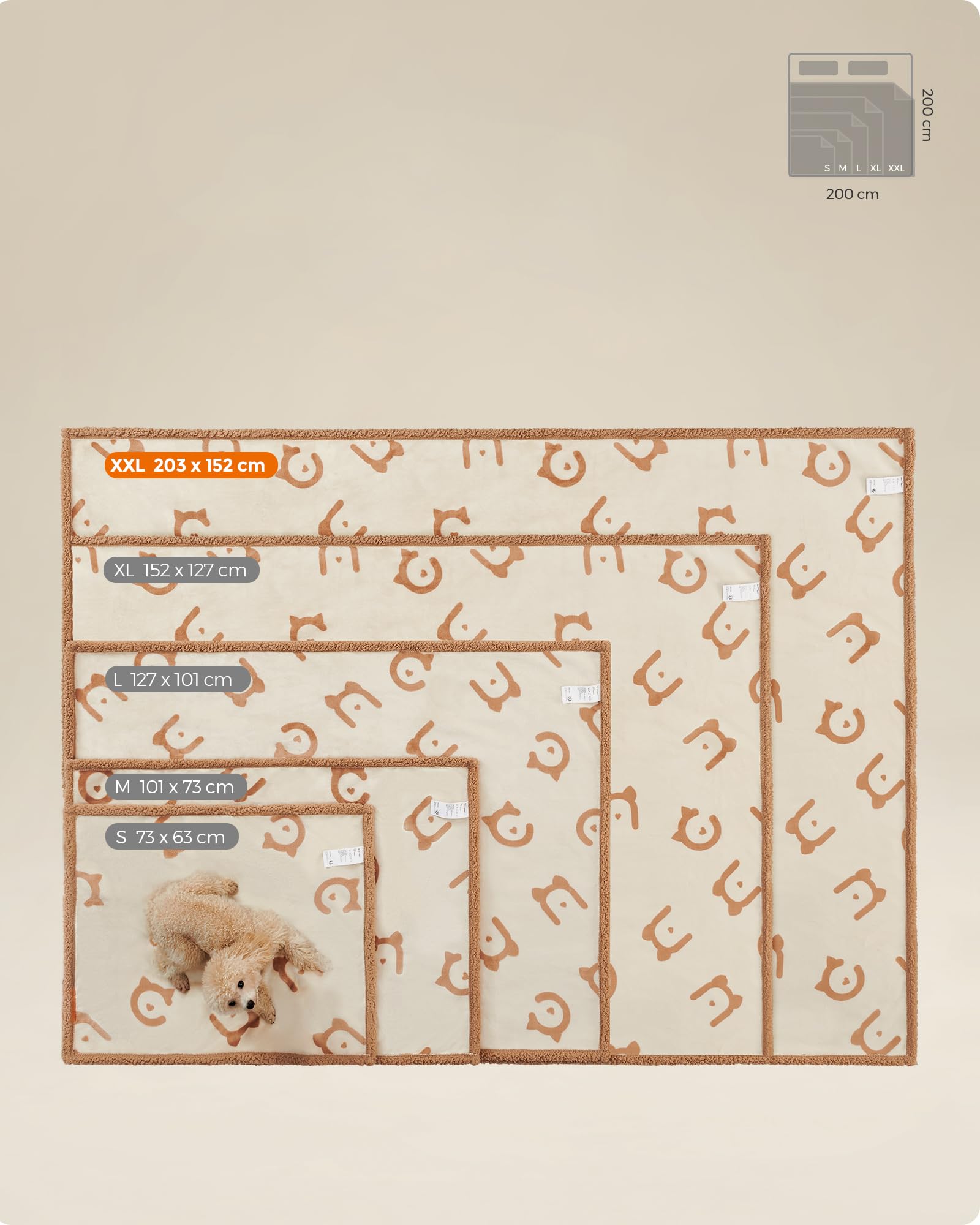 Feandrea Coperta Impermeabile per Cani, Coperta Animali Domestici in Sherpa per Cani di Grande Taglia, Gatti, 203 x 152 cm, XXL, Coprisedile Reversibile Lavabile in Lavatrice, Beige PPB080K01