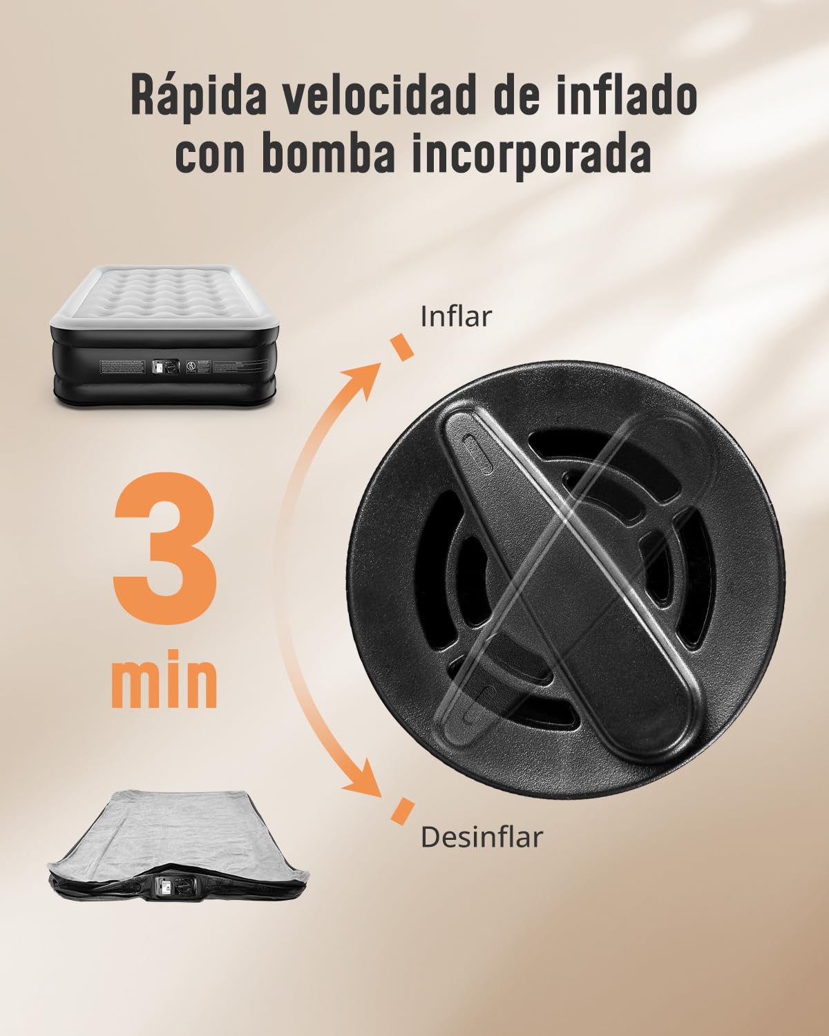 Airefina Colchon Hinchable con Bomba Eléctrica Incorporada, Colchón Hinchable Matrimonio en 3 Minutos, Superficie Acolchada Cama Hinchable, Cama de Aire Portátil para Casa Camping 137 x 190 x 46cm