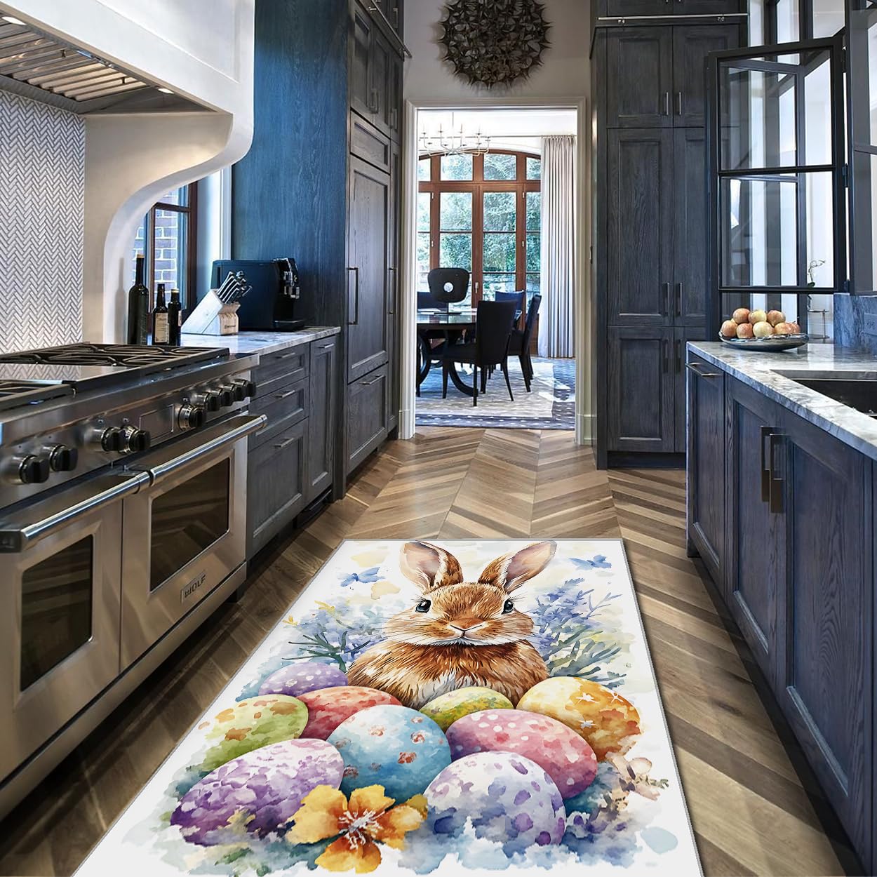 Tapis à poils bas aquarelle florale de Pâques au design artistique raffiné