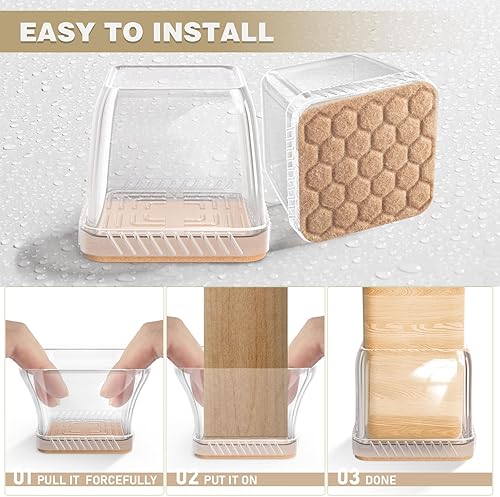 Miniatura 3 de 16 protectores cuadrados de suelo para patas de silla, tapas de silicona para patas de silla, protectores de suelo con fieltro, protectores de patas