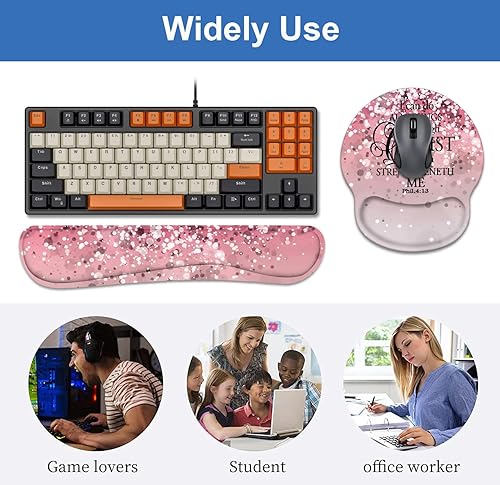 Miniatura 7 de Reposamuñecas para teclado + alfombrilla para mouse con posavasos, base de poliuretano antideslizante, alfombrilla ergonómica para mouse para el