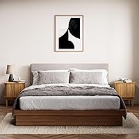 Vista 3 de Fluted Nightstand with Sliding Doors, Modern Bedside Table with Solid Wood Legs, Wood Night Stand for Bedroom (Natural)