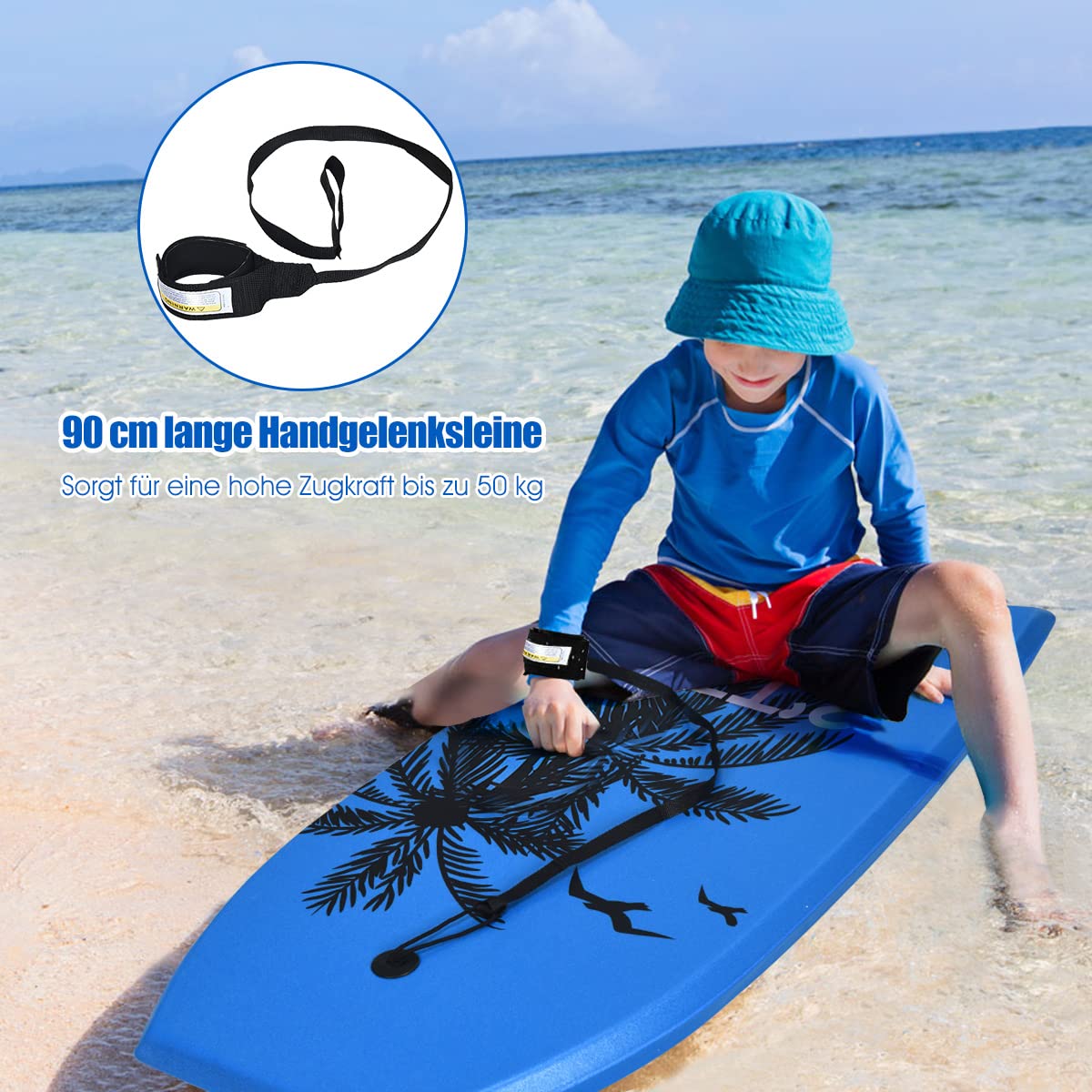 DREAMADE Bodyboard mit 90 cm Sicherheitsleine, bis zu 85kg belastbar, Surfbrett aus XPE & HDPE &EPS, Surfboard für Erwasche & Kinder ab 14, 105x51x6cm
