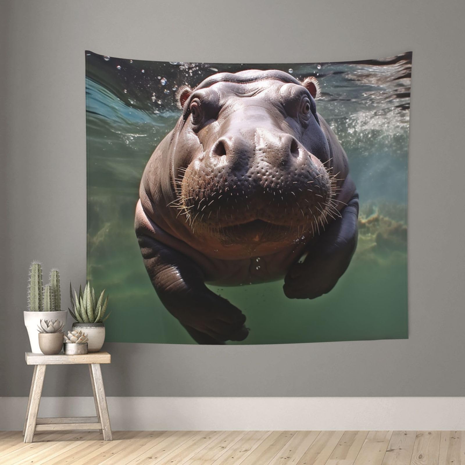 FodPand Diving Hippo Tapestry for Bedroom Aesthetic, Wall Hanging Tapestries Art Decor Backdrop Wall Tapestry for Dorm Living Room Funny Poster Party Banner Background 51" X 60"