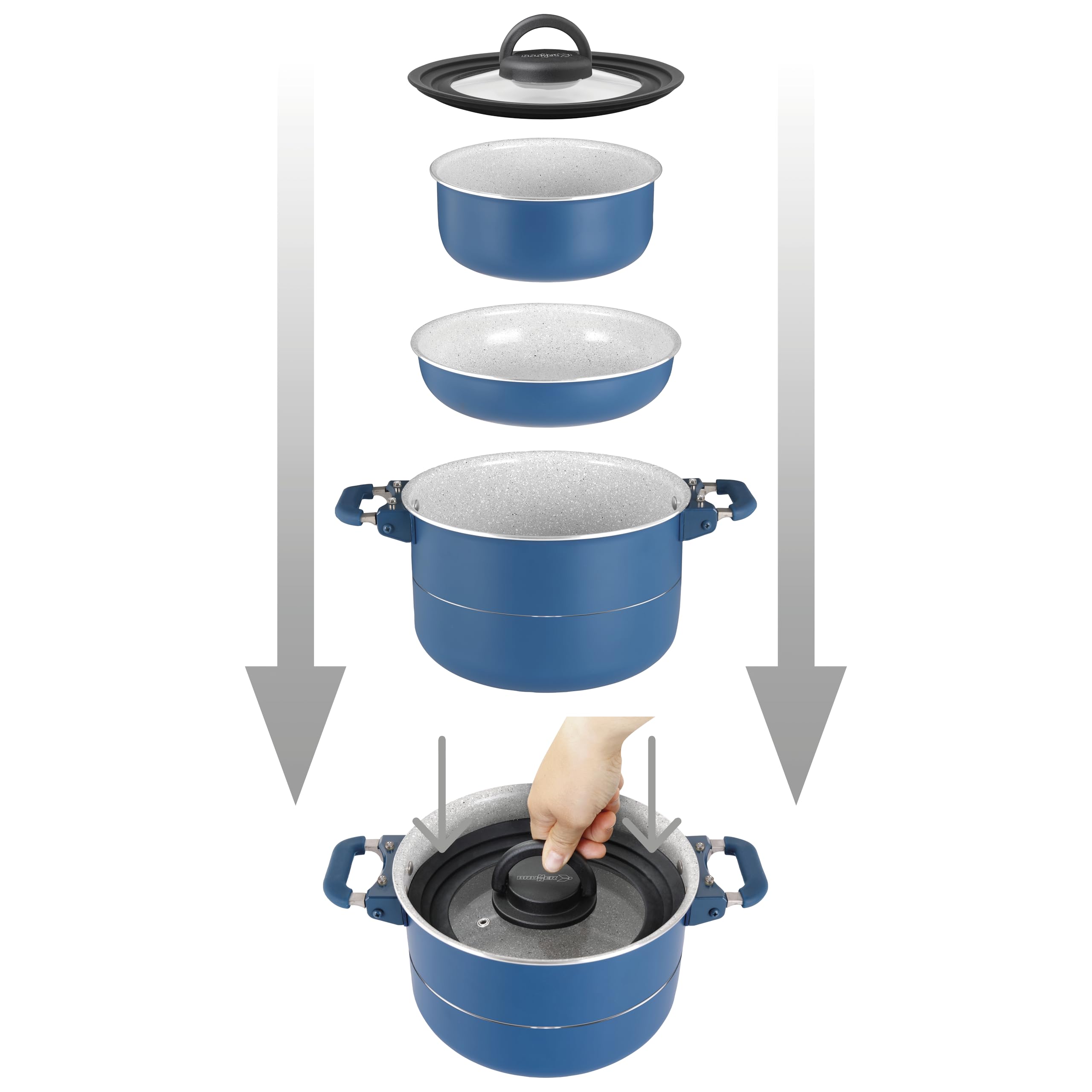 Brunner Carezza Magnetogrip - Juego de utensilios de cocina - Ollas y sartenes de cerámica antiadherentes compatibles con inducción para caravana, caravana y barco - Diseño apilable que ahorra espacio