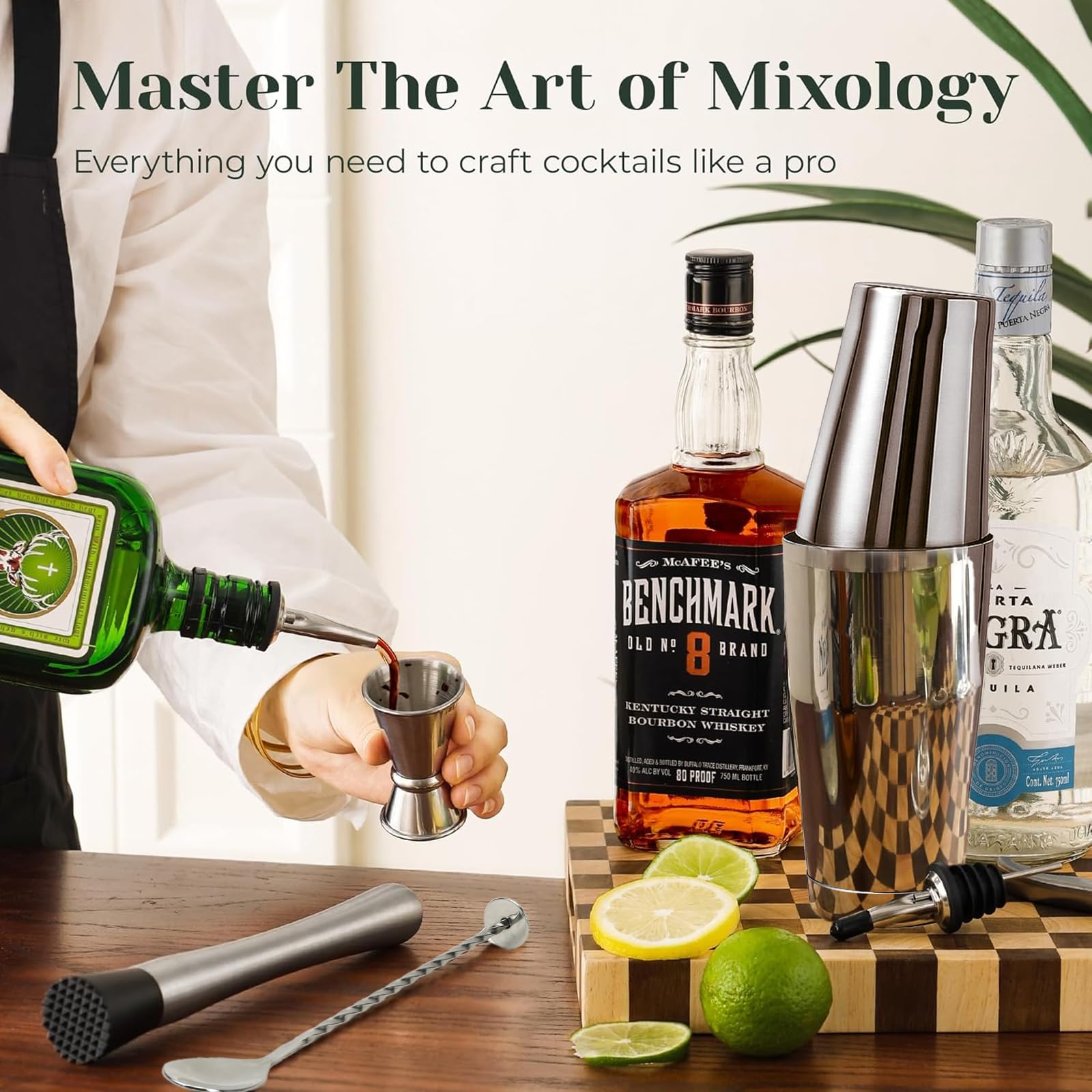 Set per shaker da cocktail, set regalo per cocktail, shaker Boston premium, set regalo 16 pezzi con pestello, apribottiglie, accessori da bar per shaker da cocktail per uomo e donna