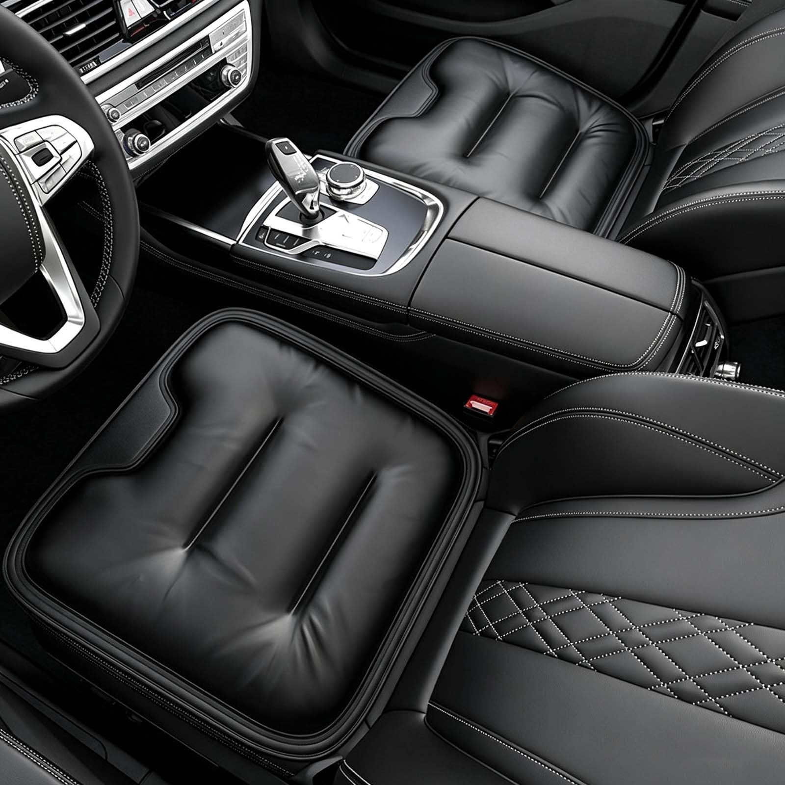 Autositzkissen, Rutschfester, atmungsaktiver Bezug, abnehmbar und waschbar(Black,Driver+Passenger seat)