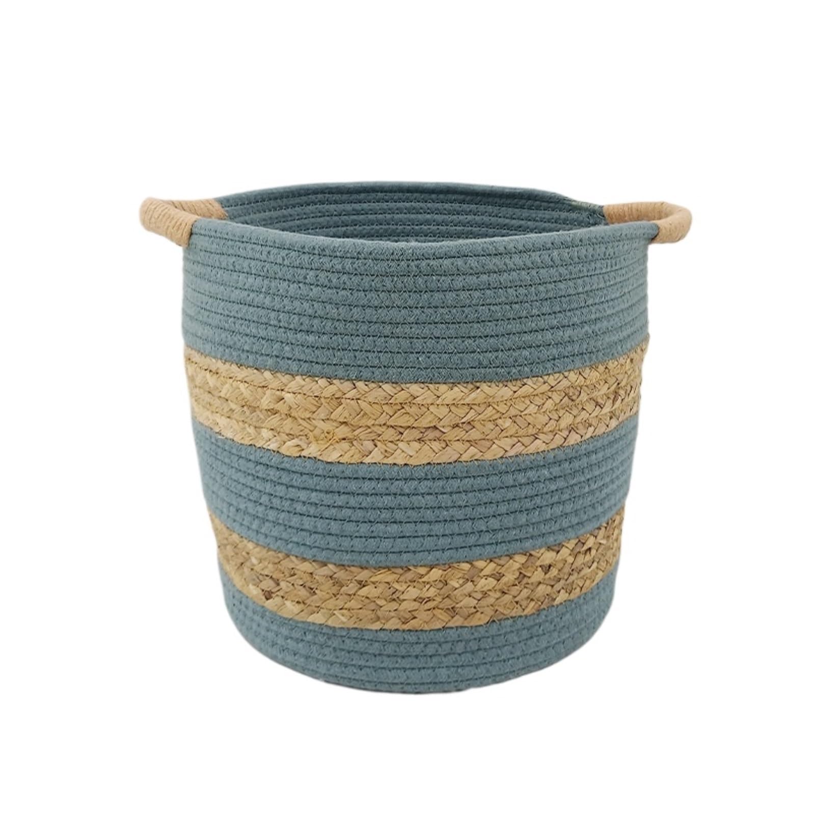 Laundry Hamper Woven Laundry Basket Cotton Rope Home Storage Space Saving For Dirty Cloth and Blankets(Blue)
