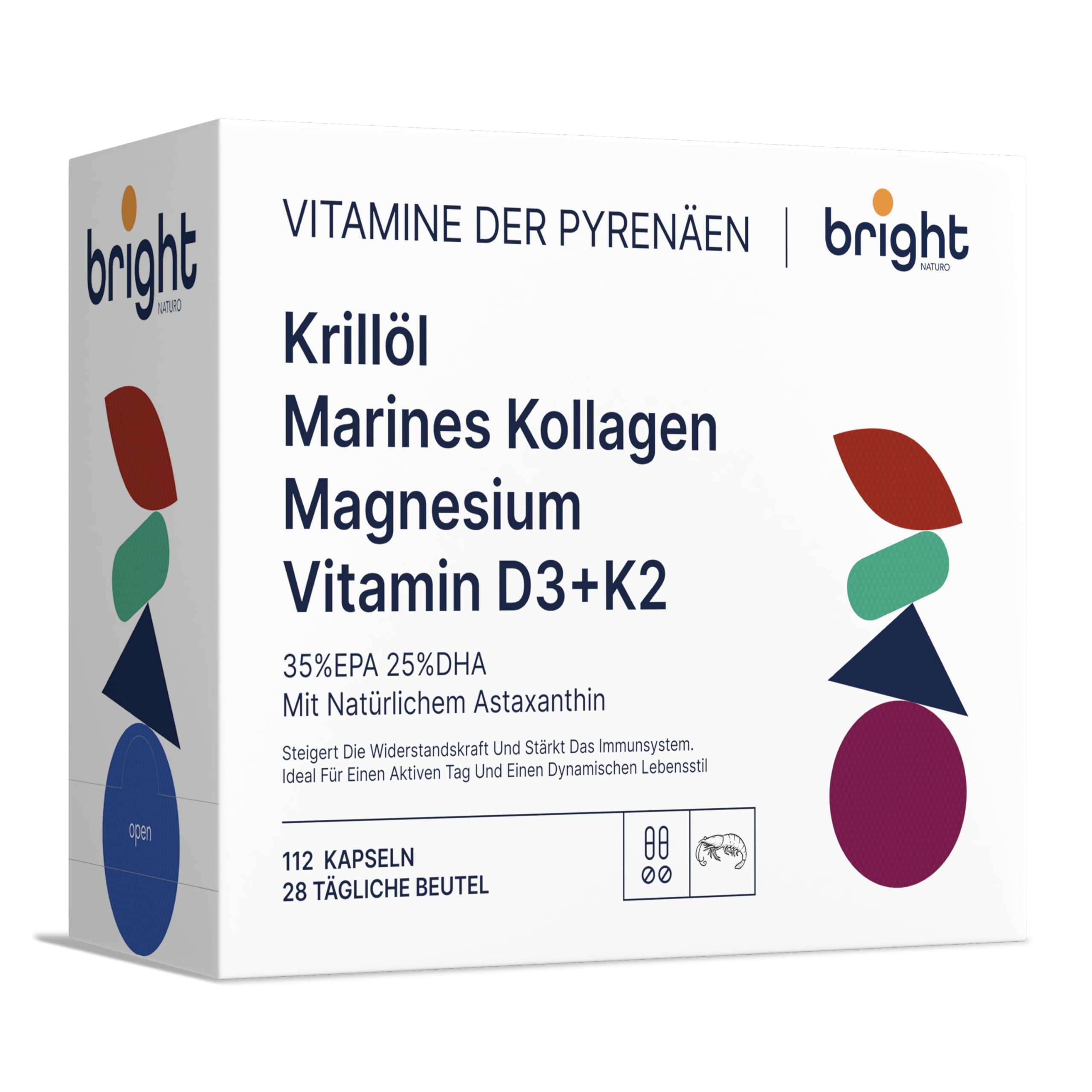 Omega 3 Krill, Magnesium, Vitamin D3 und K2, Meereskollagen mit Hyaluronsäure – SmartAbsorb™ | für Immunität, Energie und Knochengesundheit | 28 Tagesbeutel