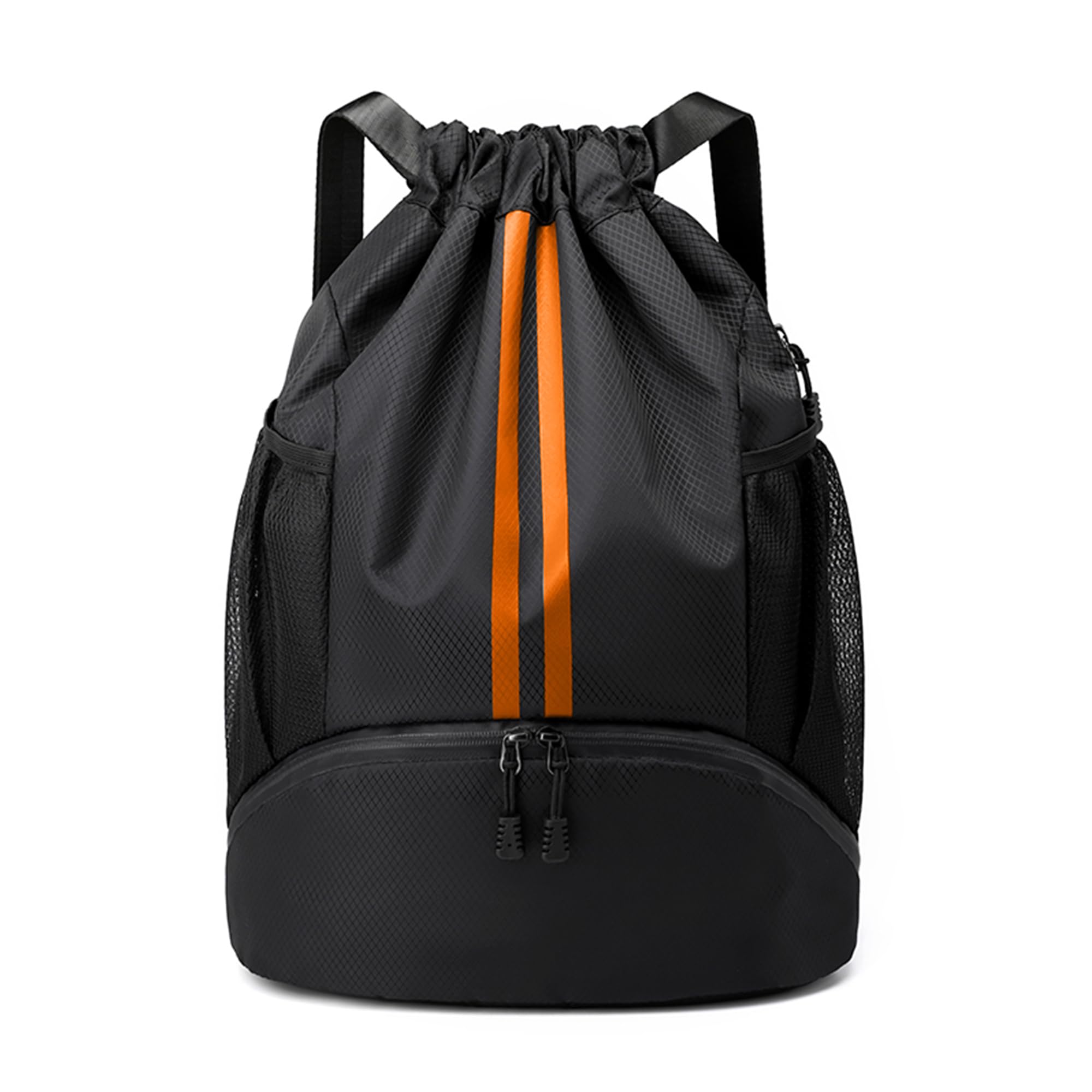 JELUTAR Drawstring Backpack Gym Bag with Shoes Pocket, Black Orange