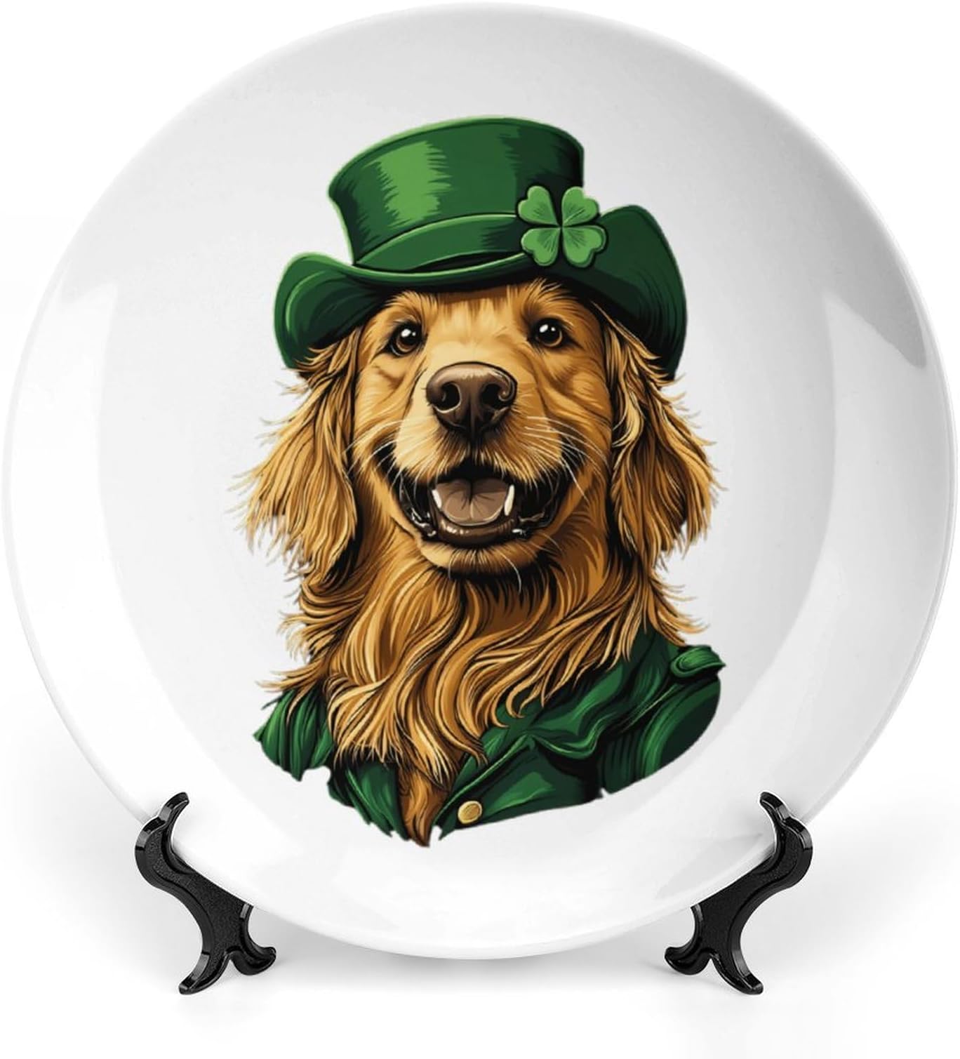 St Day Patricks Retriever Dog Printed Ceramic Decorative Plate Chinese Style Bone Dish with Stand China Art Porcelain Plates