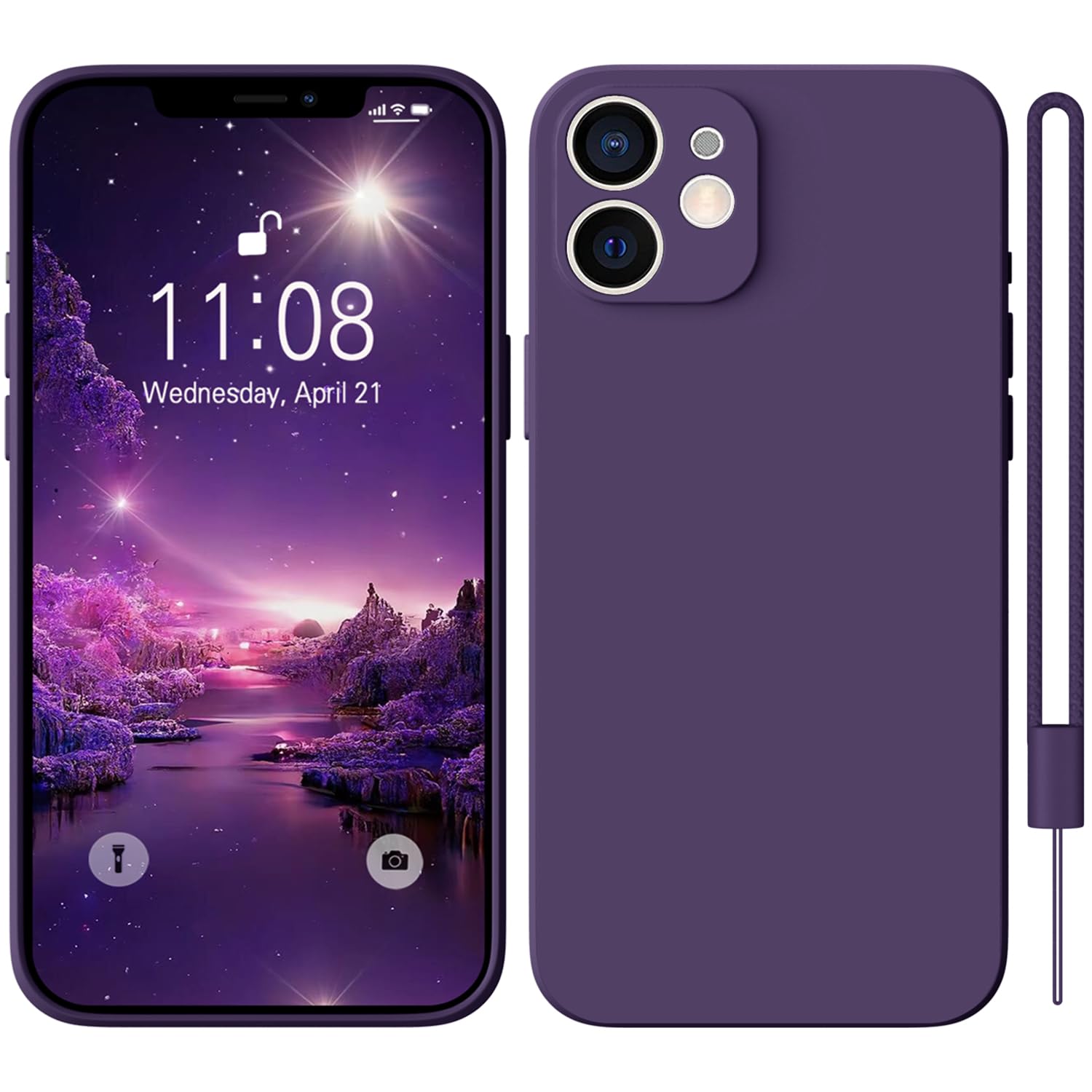 HGHiPhone 12 Mini Silicone Case - Slim, Non-Slip, Raised Edges, Wireless Charging Compatible - Deep Purple