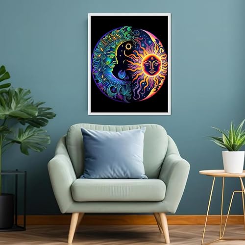 Miniatura 4 de Pintura lunar por números para adultos, pintura por números para adultos principiantes, pintura solar por números para regalo, decoración de pared