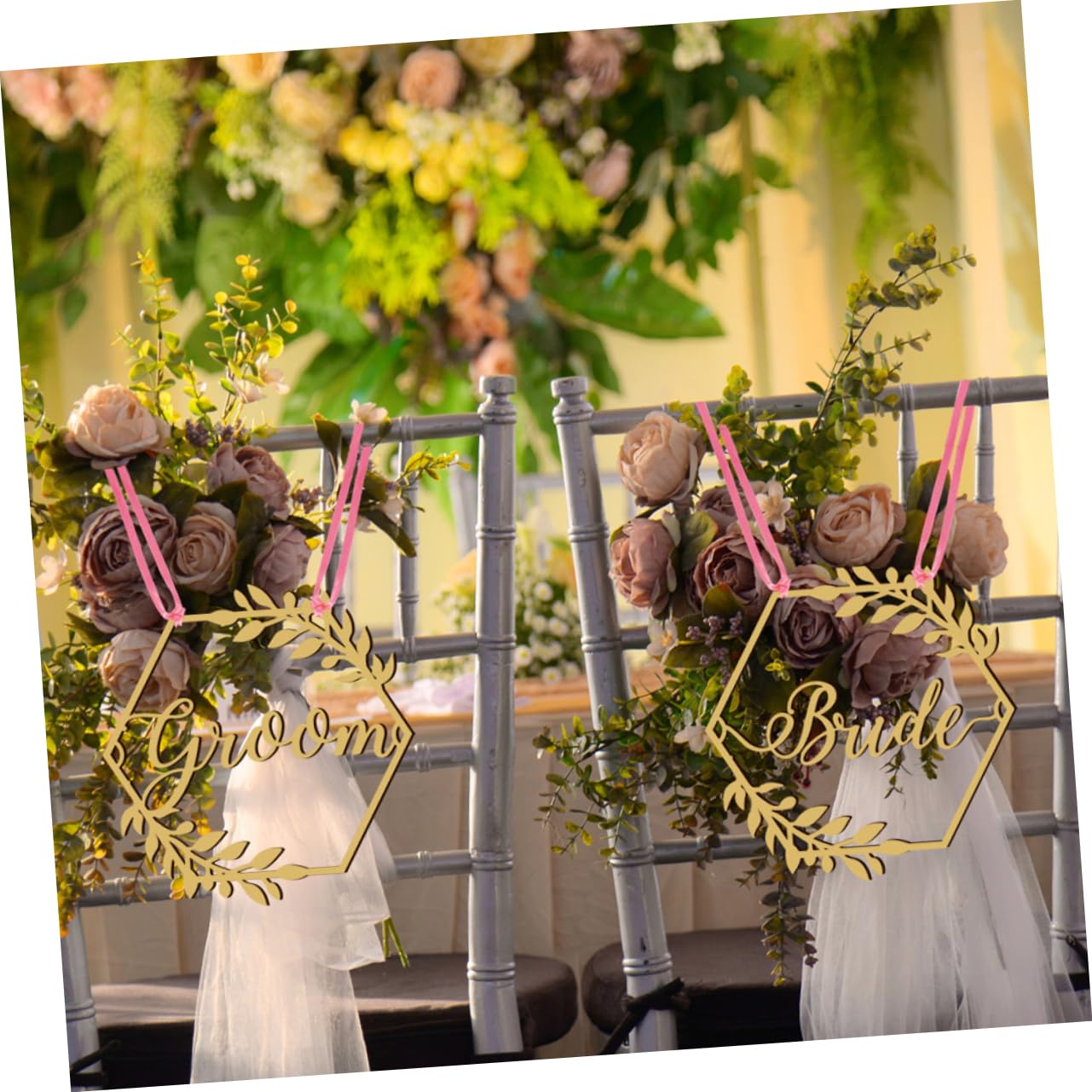 STOBAZA 3sätze Hochzeitsschild Braut Und Bräutigam Dekorative Holzschilder Für Hochzeitsstühle Elegante Stuhldekoration Für Zeremonien Und Empfänge Mit Schleifen