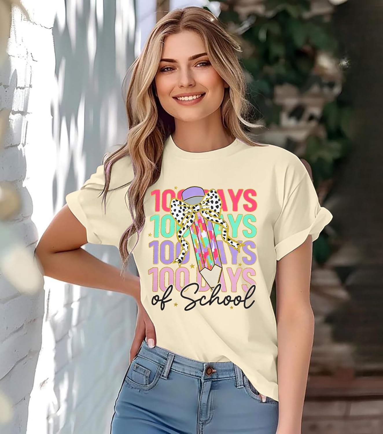 100 Days of School Shirt Women Teacher Life Shirts Funny 100th Day of School Celebration Gift Tops - Image 4