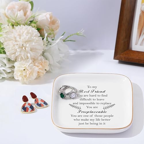 Miniatura 2 de Regalos de cumpleaños para amigas, mujeres, plato de cerámica para anillos con texto en inglés "You are Irreplaceable Friend", regalos únicos para