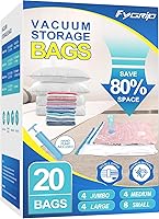 Fygrip Vacuum Storage Bags with Hand Pump - 80% Space Saver Seal Bags, 20 Pack Combo for Clothing, Blankets, Travel & Comforters