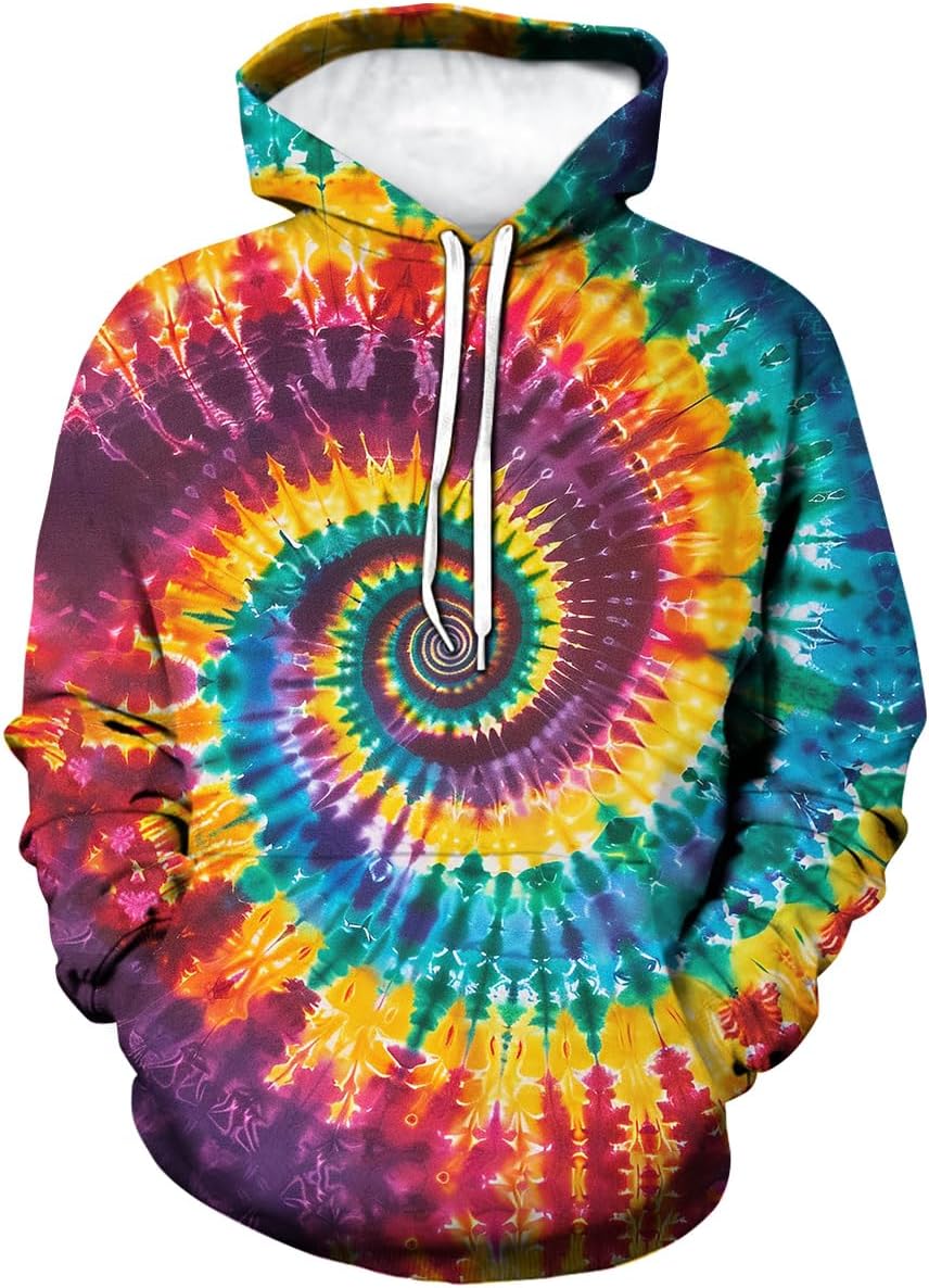 Men's Tie Dye Print Hoodies Colorful Graphic Hooded Pullover Fashion Long Sleeve Sweatshirt Hoodie With Pocket