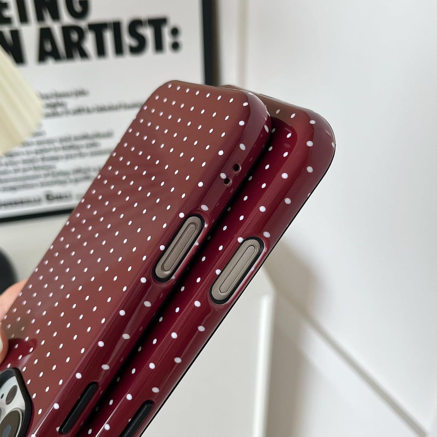 Compatible with iPhone 13 Pro Case, Fashion Cute Polka Dot Pattern Aesthetic Design for Women, Soft TPU and Hard Back Shockproof Phone Case for iPhone 13 Pro 6.1 inch, Wine Red - Image 7