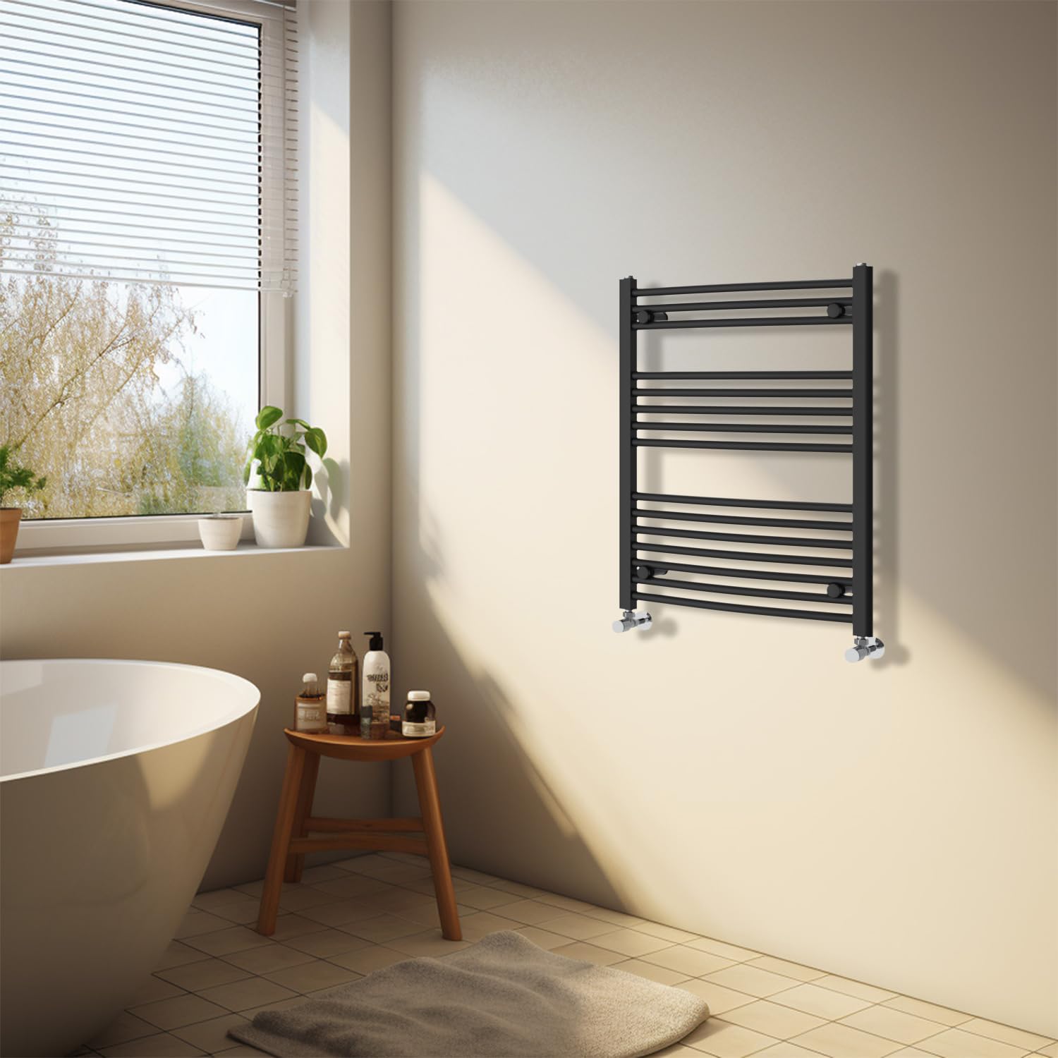 NRG Black Heated Towel Rail Curved Designer Bathroom Radiator - 800×600mm