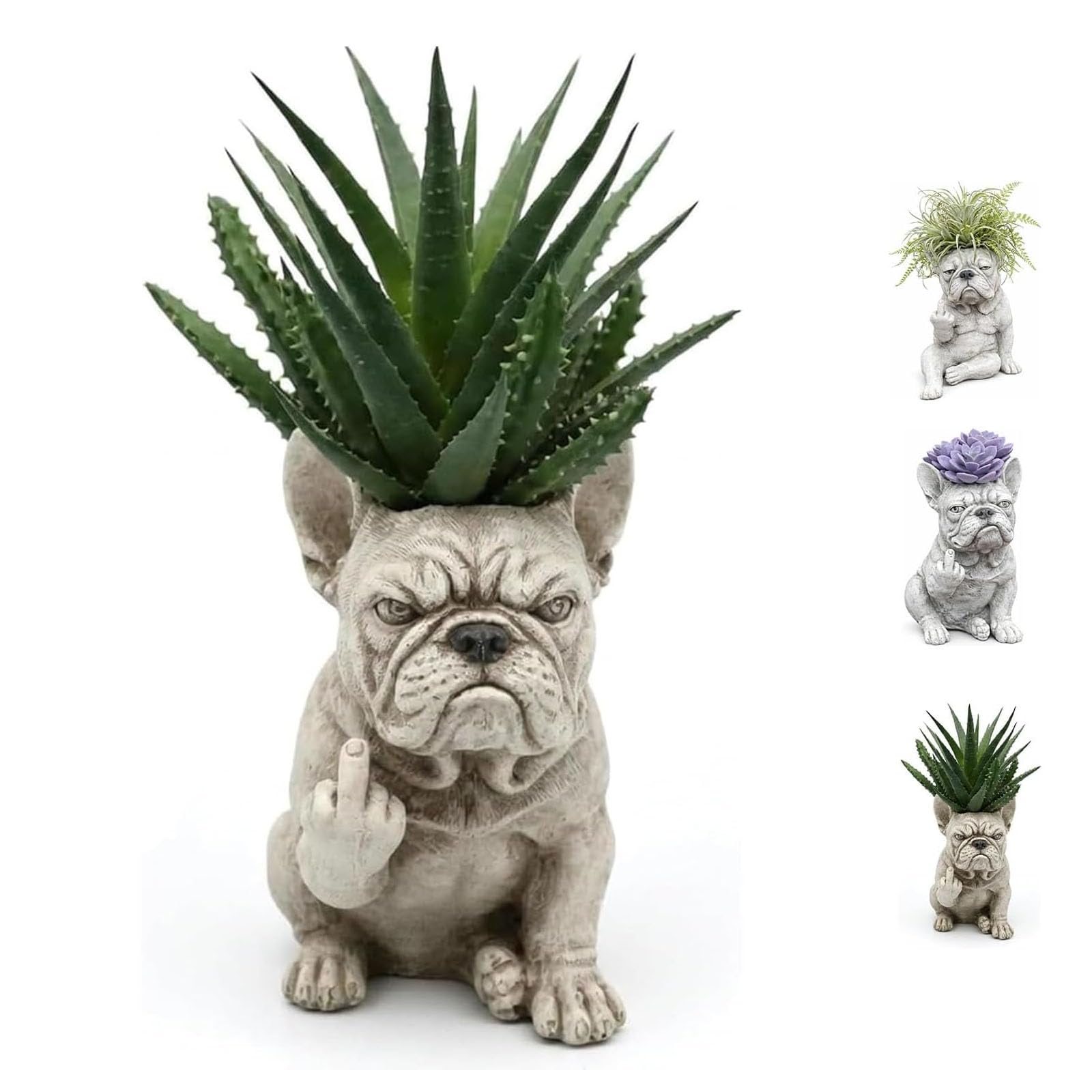 Jorcedi C Funny French Bulldog Planter Pot, Reative Attitude Garden Bulldog Planter Pot, Unique Outdoor Plant Ontainer, Handcrafted Resin Succulent Vase With Drainage Hole, Office Desk Gift (C)