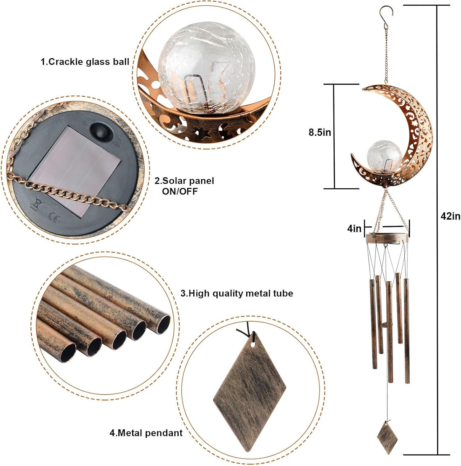 Moon Wind Chimes Solar Outdoor, Mother's Day Wind Chime Gift for Mom, Women, Grandma, Garden Courty ard Lawn Decor, Thanksgiving Gifts, Moon Gifts, Wind Chimes for Outside - Image 3