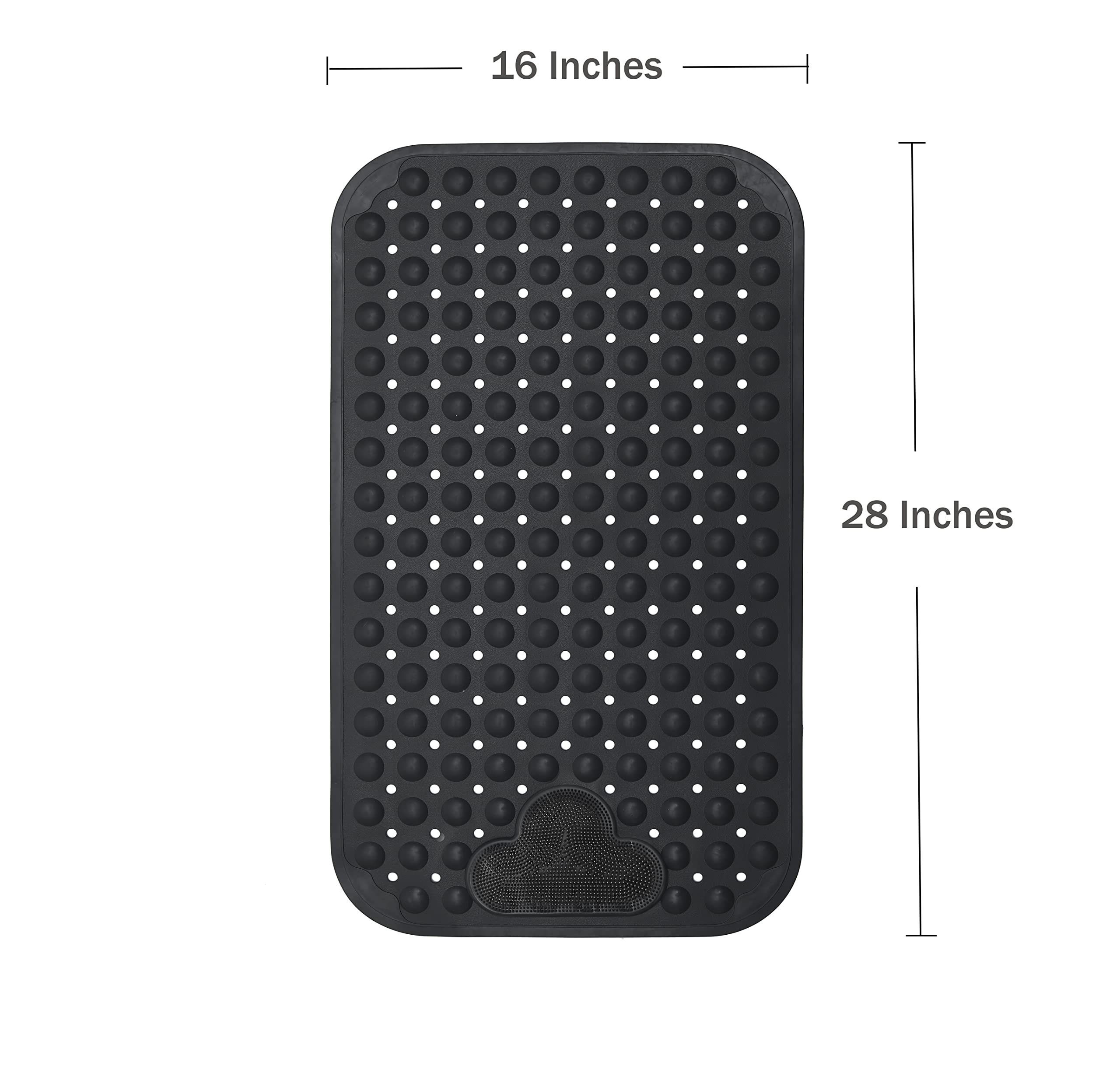 Alfombrilla de baño antideslizante para bañera con ventosas, alfombrilla de baño para bañera, 28 x 16 pulgadas, lavable a máquina (negro)