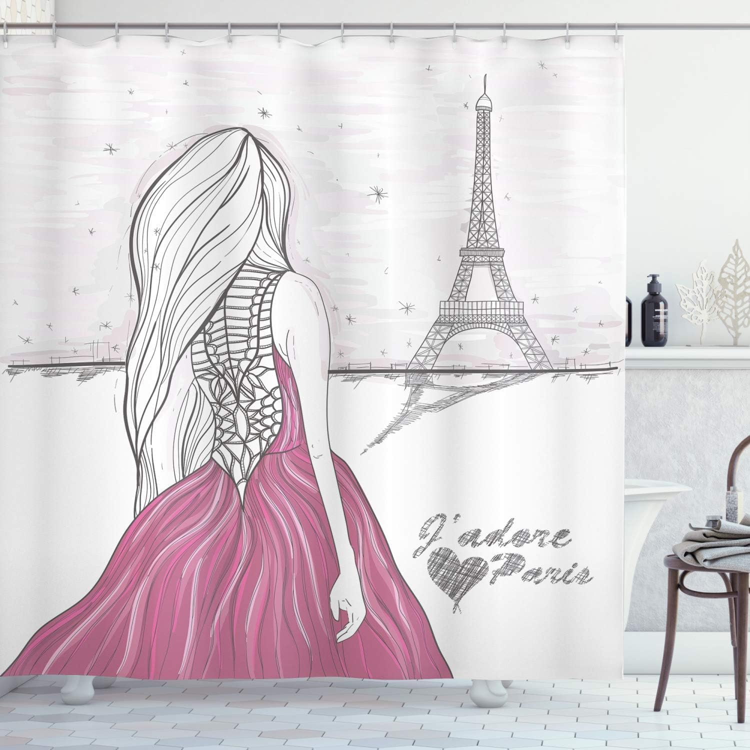 Rideau de douche 180 x 200 cm avec crochets pour éviter les moisissures