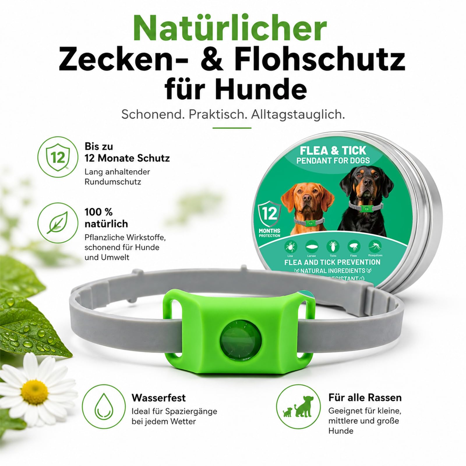 Hunde Anhänger fürs Halsband, Outdoor-Saison Begleiter für Wiesen, Wald & Garten, wasserabweisender Haustieranhänger, Hundezubehör für kleine, mittelgroße & große Hunde