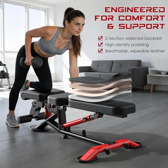 Adjustable Weight Bench for Home Gym, Strength Training Adjustable Workout Benches for Full Body, 1800Lbs Capacity Bench Press for 7 Back & 3 Seat Positions, Flat/Incline/Decline Bench