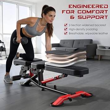 Adjustable Weight Bench for Home Gym, Strength Training Adjustable Workout Benches for Full Body, 1800Lbs Capacity Bench Press for 7 Back & 3 Seat Positions, Flat/Incline/Decline Bench