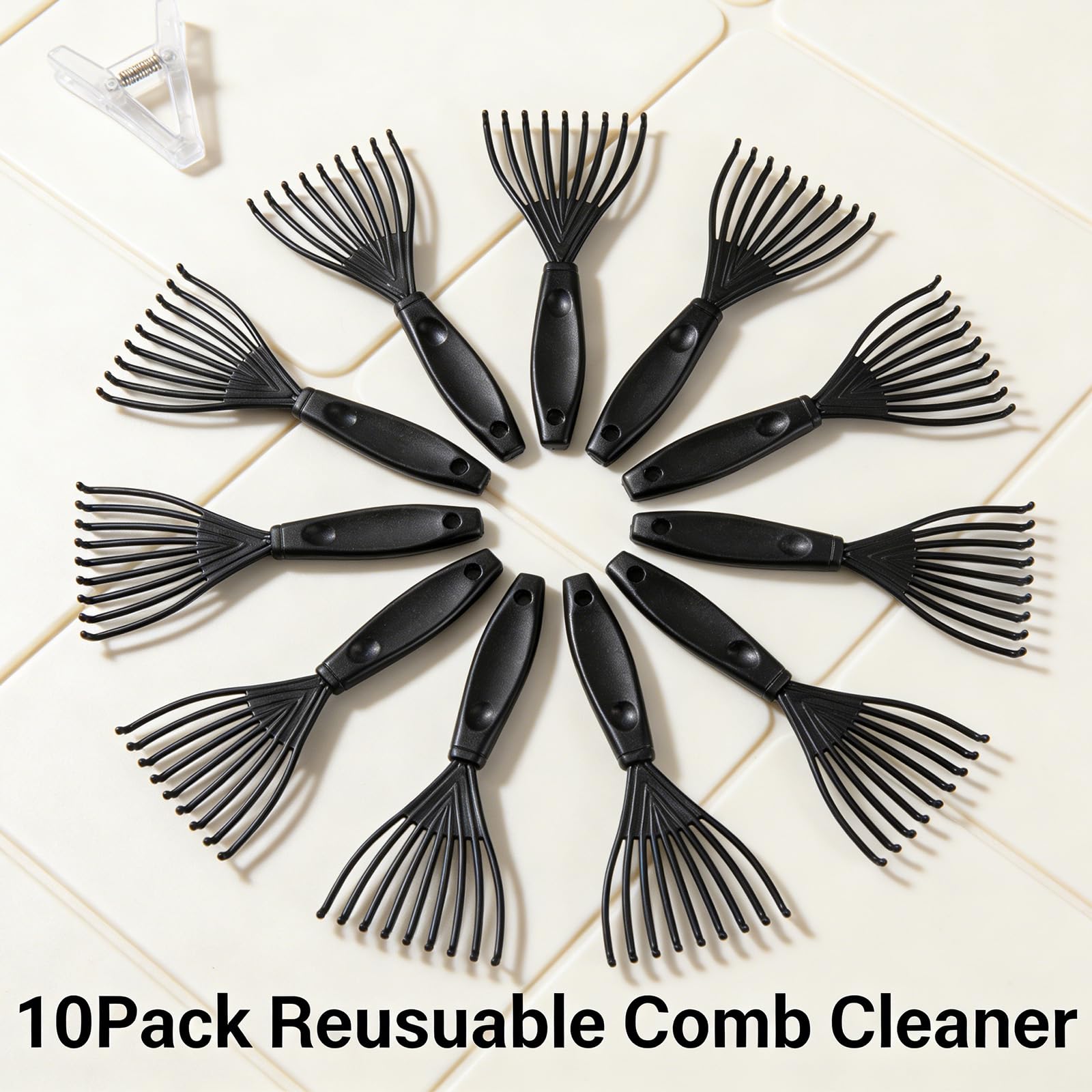 Paquete de 10 herramientas de limpieza de peines, cepillo removedor de pelo con mango para limpieza profunda, cepillo de cuero cabelludo y rastrillo limpiador de peines para el cabello, accesorios de — view 5