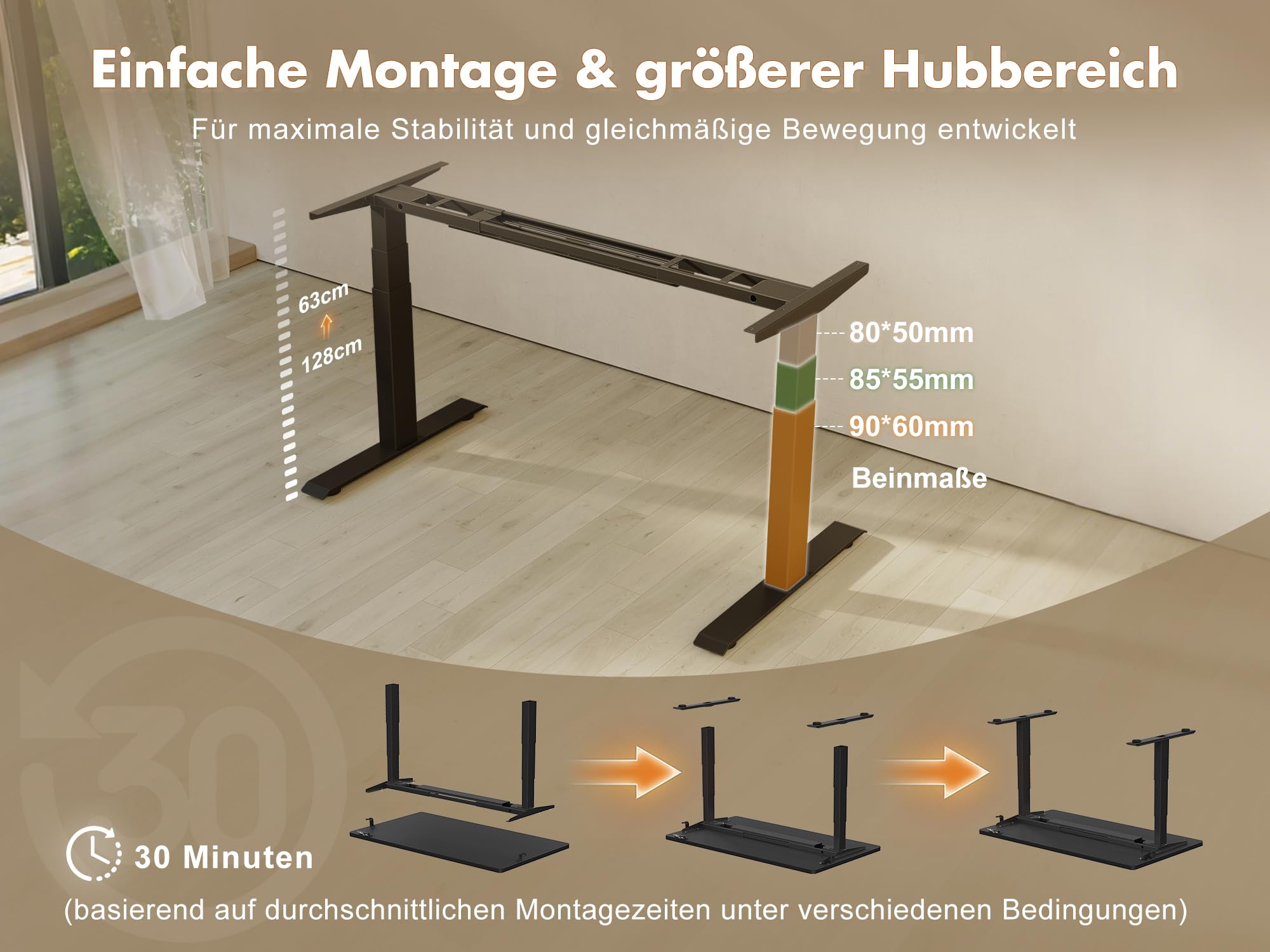 TRIUMPHKEY 180×80cm Höhenverstellbarer Schreibtisch mit 40mm/s Dualmotor und 25mm Durchgehende Tischplatte, Ergonomischer Bürotisch mit Smart Reminder für Tagessteh-Ziele, inkl.USB-C, 125kg Tragkraft