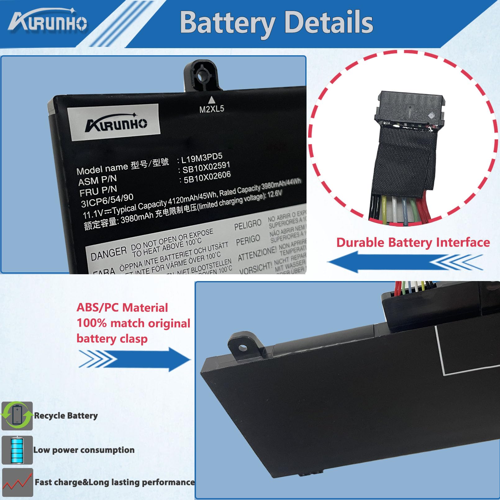 Amazon.com: AURUNHO L19M3PD5 45Wh Laptop Battery Replacement for