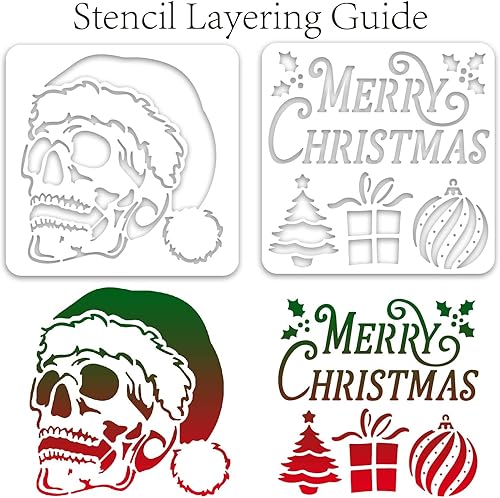 Miniatura 3 de ORIGACH Juego de plantillas de troqueles de corte de calavera de Navidad, sellos de silicona troquelados de metal y plantilla de PET con patrón de