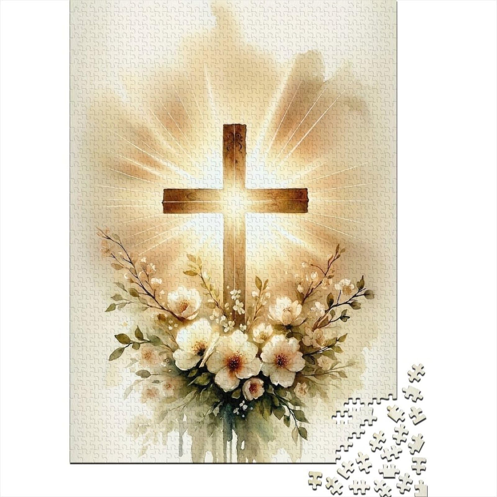 3D Printed Cross Floral Fitted Sheet Microfiber Soft Beige Sunlight Bed Cover for Bedroom Guest Room Decor 90x200x25cm