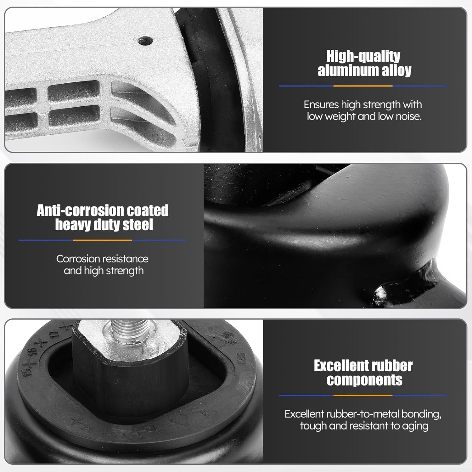 Engine & Transmission Mount Kit for 2011-2016 Hyundai Elantra 1.8L, 2012-2014 Accent, 2012-2017 Veloster/2012-2017 Kia Rio, 2014-2016 Forte 1.6L - Black, Aluminum, Iron, Rubber