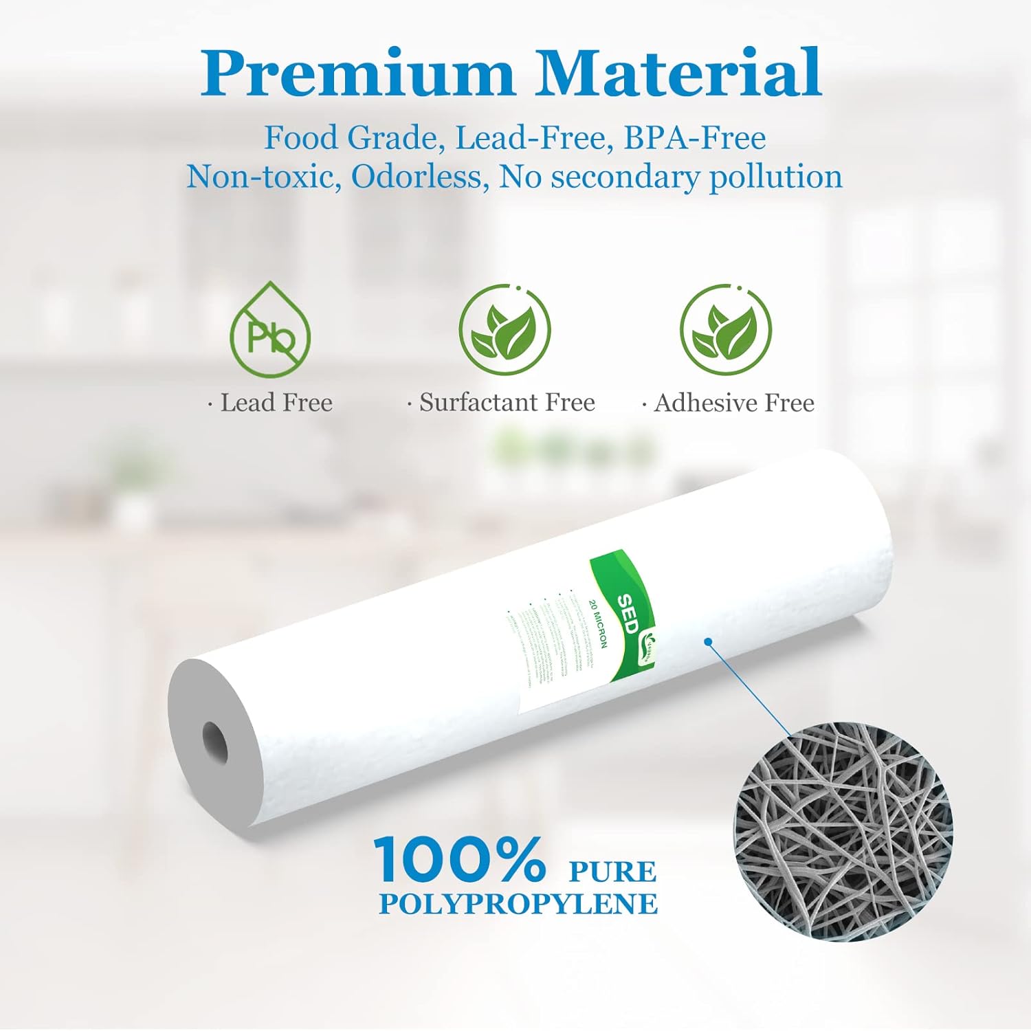 20 Micron Water Filter 20" x 4.5" Replacement Cartridge, 20-inch Sediment Pre-Filters for Whole House Water Filtration, Compatible with SDC-45-2020, FPMB5-20, P5-20, FP25B, 6-Pack