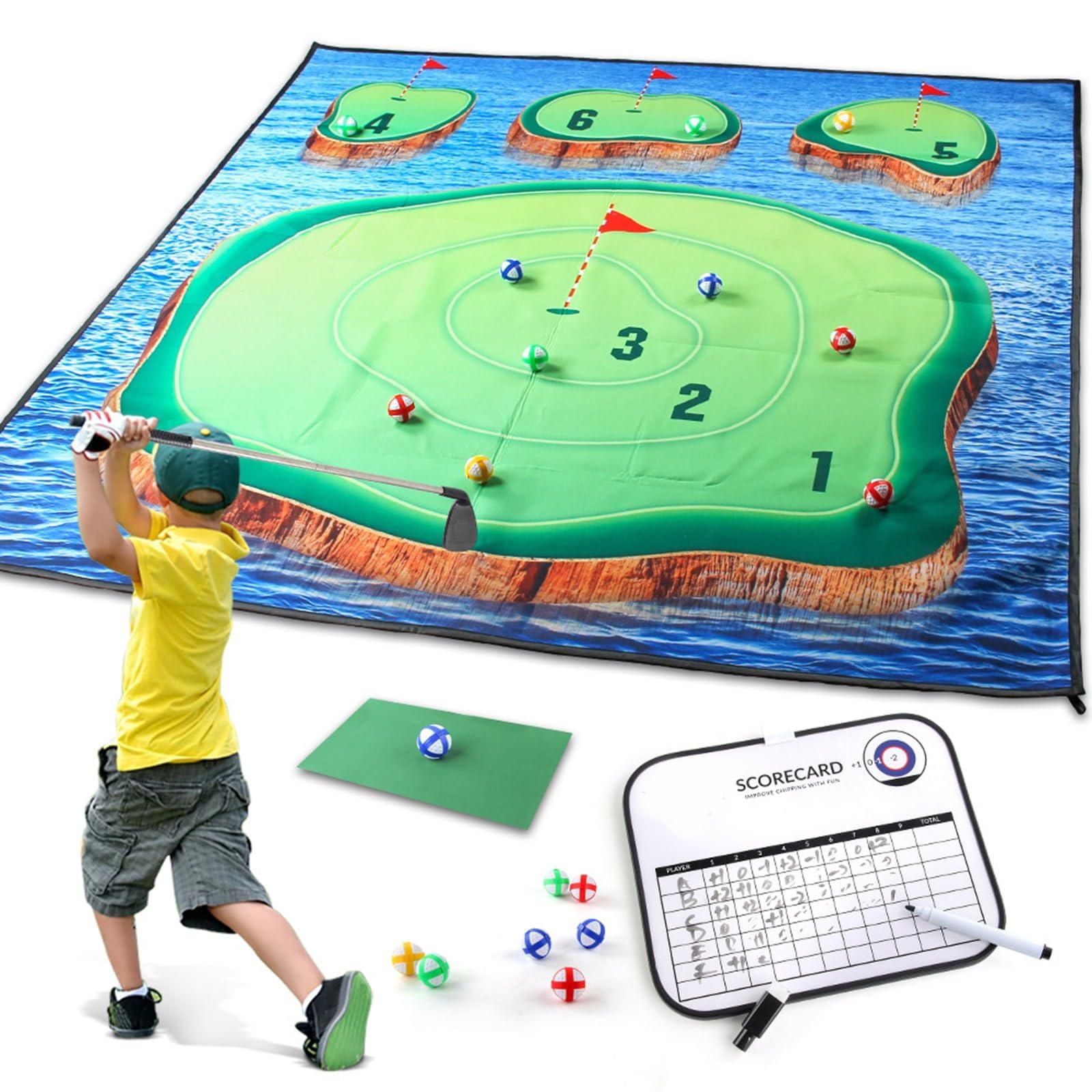 Set da Gioco di Golf Battle Royale, con 20 Palline da Golf Che Scheggiano Il Tappetino da Gioco da Golf, Tappetino da Golf, Mazze da Golf, per Interni ed Esterni